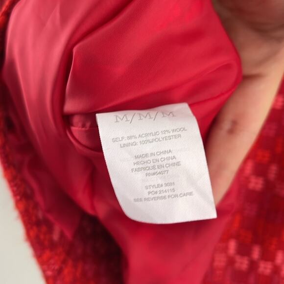 NWT CABI Sloan wool blend elastic stretch tweed red and pink midi coat sz M - Picture 9 of 9